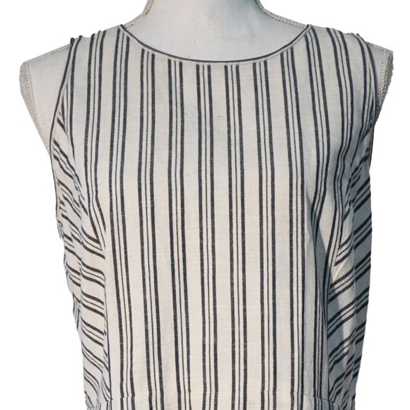 Last Call!* Lafayette 148 Cotton/Linen Blend Grey/White Striped Sleeveless Dress - Picture 3 of 9
